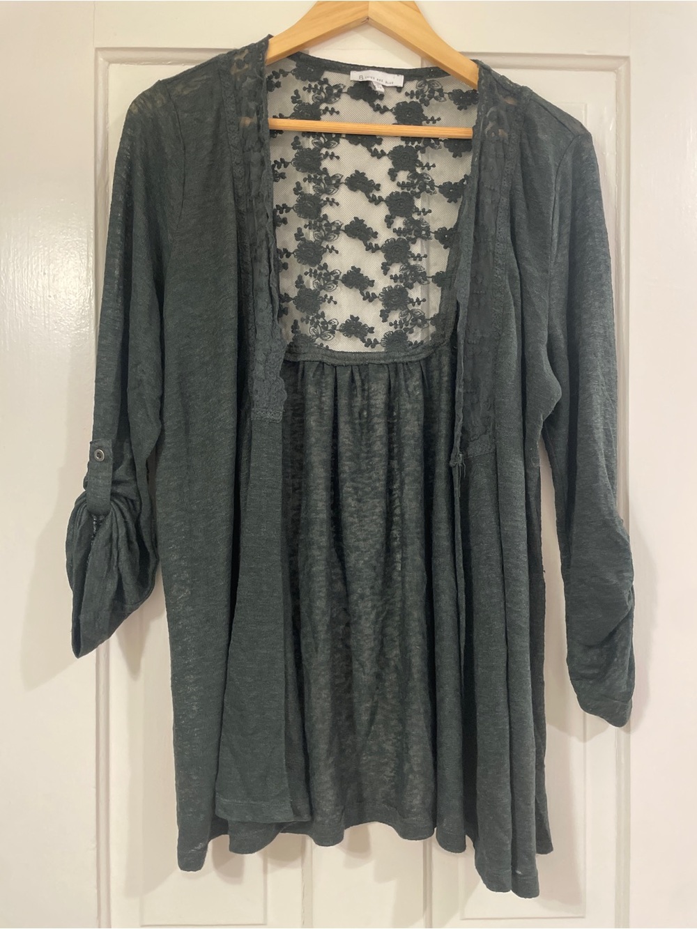 Skies Are Blue Black Floral Lace Overlay Top